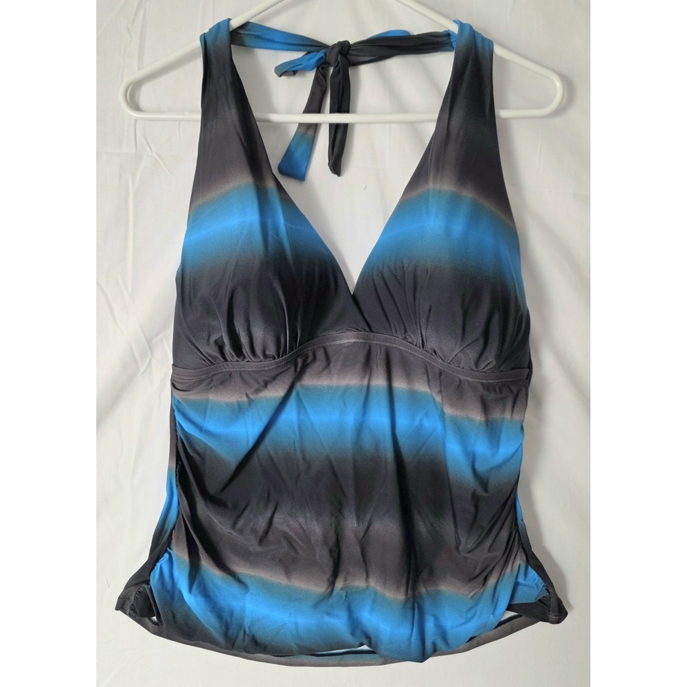 Hilor Halter Tankini Swimsuit Top Blue And Black Women's Size 16 NWT